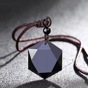 1pc Obsidian Necklace, Star Of David Pendulum Stone, Hexagon Hexagram Amulet Pendant Necklace