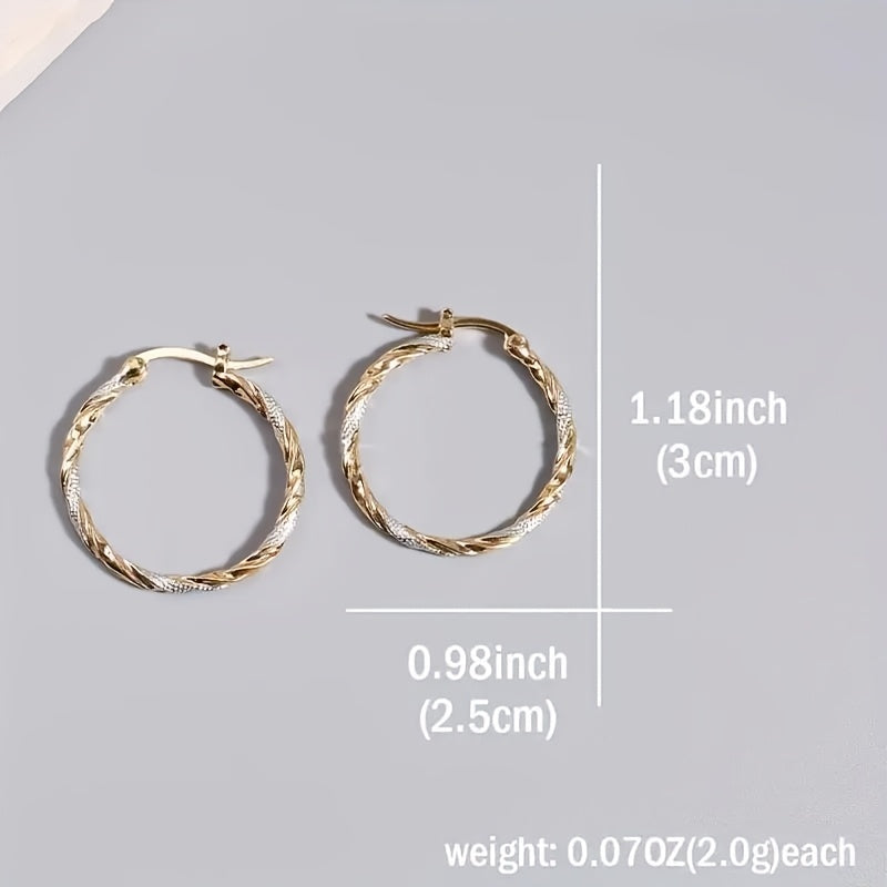Elegant 14K Gold-Plated Twisted Hoop Earrings - Zinc Alloy, Perfect for Casual Attire & Gifts