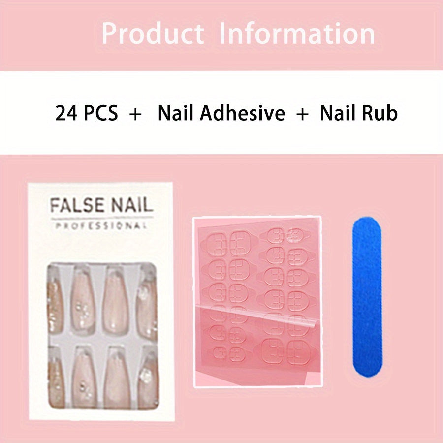 24 pcs Holographic Square Full Cover Press On Nails - White Flower Nude Petite French Tips - DIY Manicure for Women - Glossy Coffin False Na