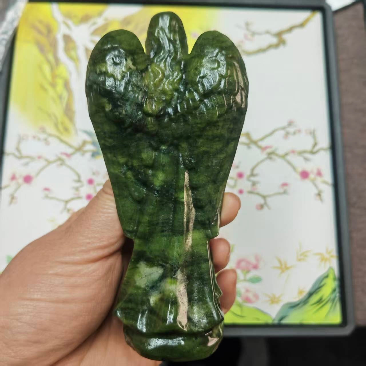 Hand Carved Crystal Angel Big Green Jade Angel Crystal Home Decoration