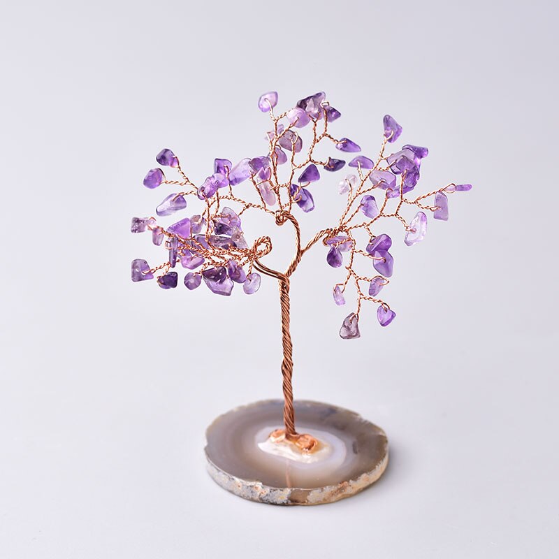 Natural Crystal Tree Amethyst Rose Quartz Aquamarine Lucky Tree Decoration Agate Slices Stone Mineral Ornaments Office decor