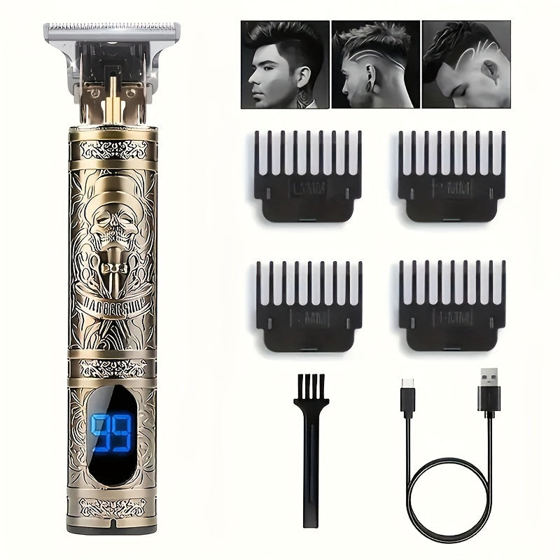 Men's Ultimate Grooming Kit: Precision T-Blade, Cordless Hair & Beard Trimmer, USB Charging, LCD, Ideal Gift