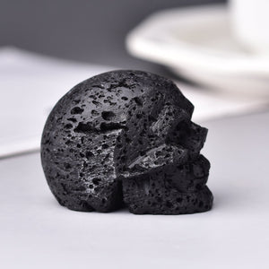 2.03'' Natural Black Lava Stone Quartz Reiki Skull Head Crystal Healing Decor