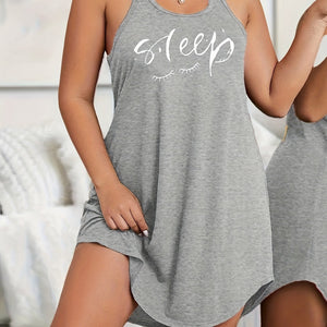 Women's Plus Size Racerback Tank Sleep Dress – Comfortable, Stylish & All-Season Casual Loungewear with Eyelash Print