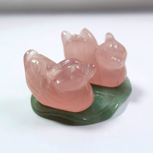 Rose quartz mandarin duck Natural stone carved Lover symbolize Figurine Green aventurine stand Chakra Reki Decoration