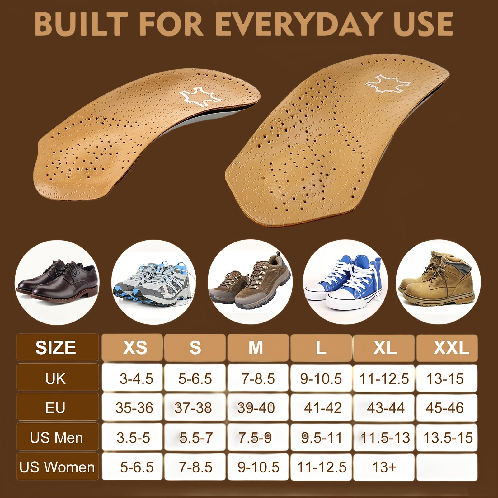 Arch Support Half-Size Cowhide Insole for Flat Feet - Comfortable Arch and Heel Cushioning, Black with Blue Accents, Ideal for Home