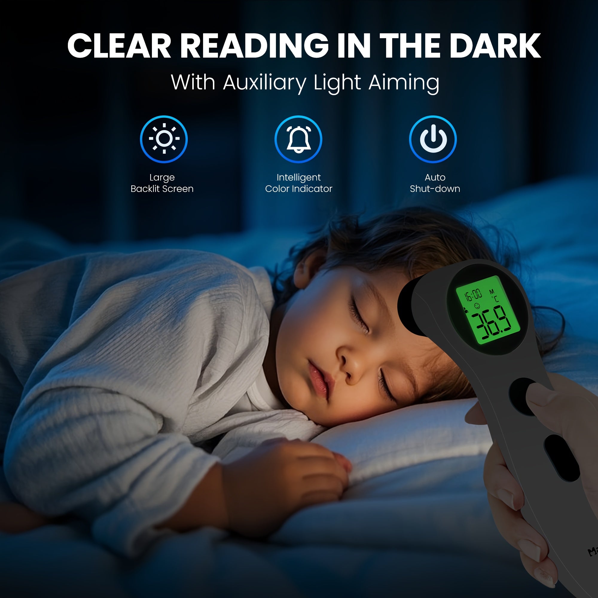 Maynovia Non-Contact Digital Infrared Thermometer for Adults and Children - 1 Second Quick Detection of Fever on Forehead and Ears with LCD Display, Battery Operated, 2 AAA Batteries Delivered, Ideal for Home Health Care