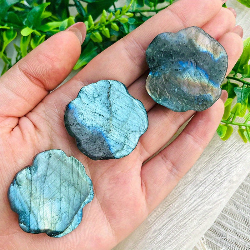 1pc Natural Labradorite Petal Ornaments, Healing Crystal, Meditation Stone, Natural Crystal Carving Pocket Decoration, Crystal Gift, Crystal