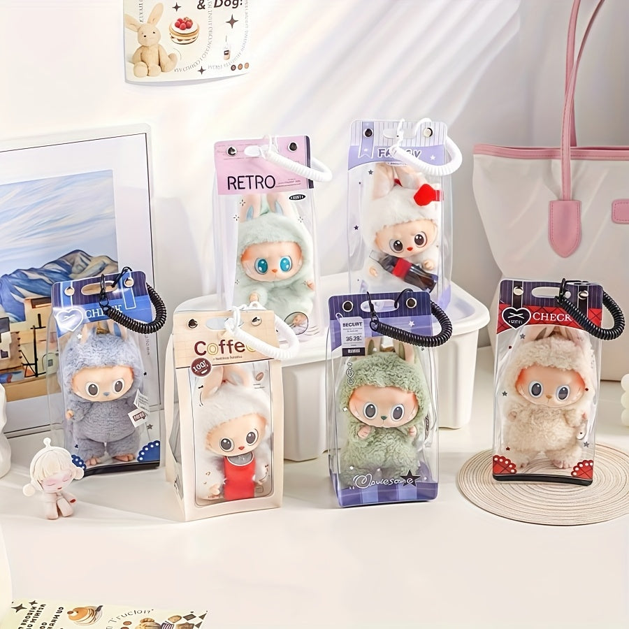 1pc LABUBU Transparent Dust-Proof Protective Storage Bag with Spring Keychain - High-Quality Clear Plastic Display Case for LABUBU, CRYBABY & Winter Rhapsody Plush Toys - Collectible Gift for Toy Enthusiasts, Toy Storage Box, Collectible Showcase, Visible