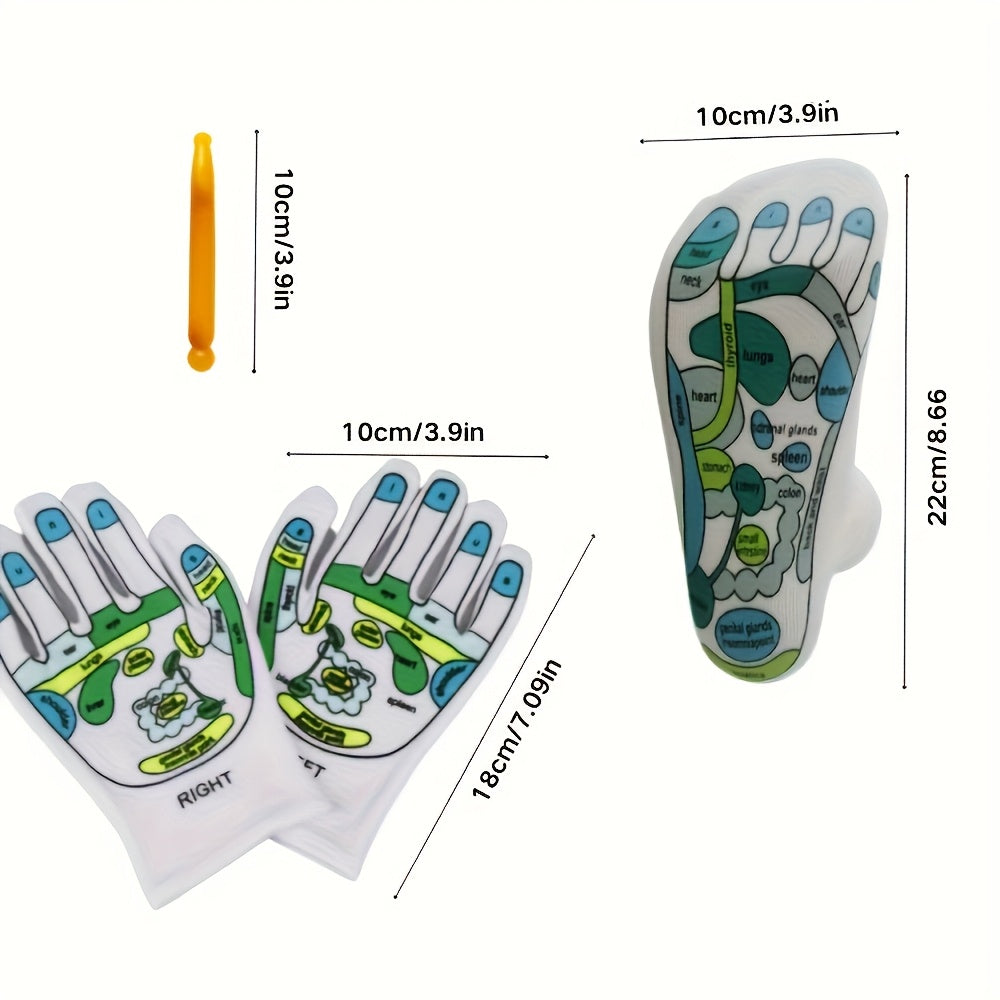 1set Hand And Foot Massage Set Hand Reflexology Gloves Reflection Area SPA Sock With Point Pen Foot Massage Socks For Men, Short Socks