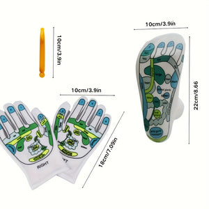 1set Hand And Foot Massage Set Hand Reflexology Gloves Reflection Area SPA Sock With Point Pen Foot Massage Socks For Men, Short Socks