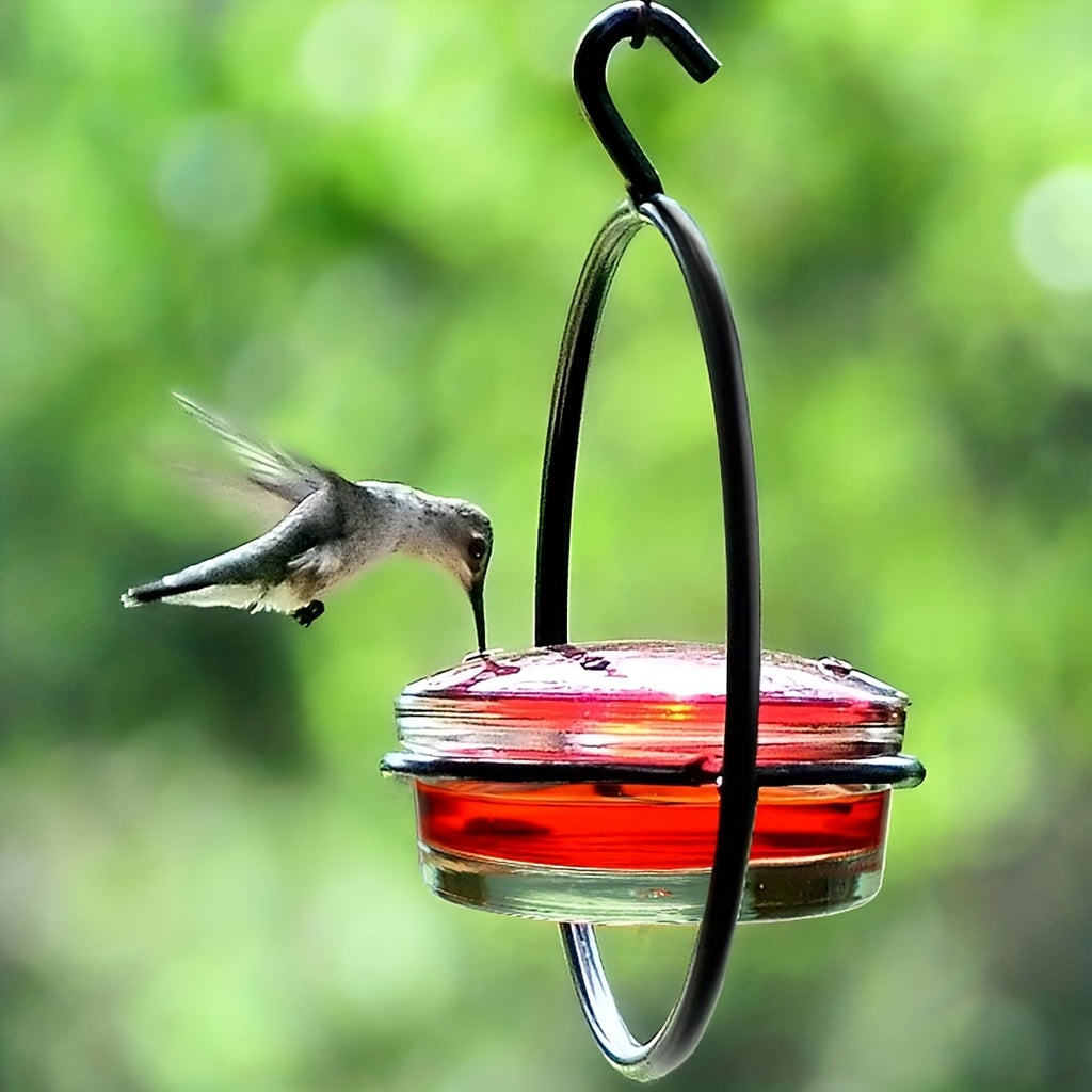 1pc Beautiful Hanging Hummingbird Feeder, Metal Bottle Humming Bird Feeder With Circular Metal Frame And Perch