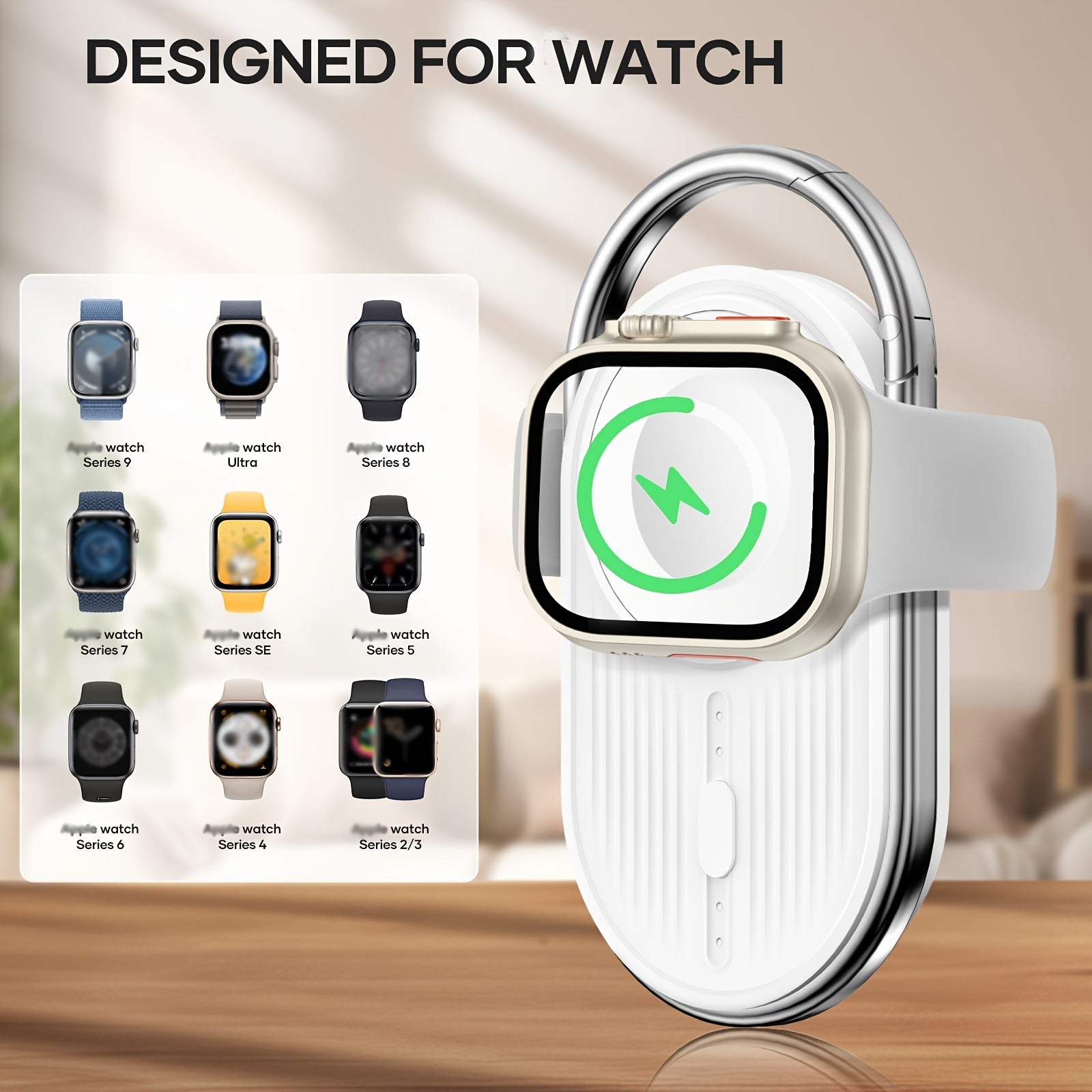 2pcs Portable Charger for Apple Watch, 1100mAh Wireless Magnetic Power Bank - Travel Keychain Accessory Watch Charger, Compatible with iWatch 9/8/7/6/5/4/3/2/SE/Ultra Series - White+White