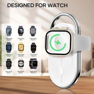 2pcs Portable Charger for Apple Watch, 1100mAh Wireless Magnetic Power Bank - Travel Keychain Accessory Watch Charger, Compatible with iWatch 9/8/7/6/5/4/3/2/SE/Ultra Series - White+White