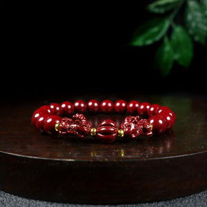 1pc Boutique Cinnabar Bracelet Double Pixiu Bracelet With Exorcism And Good Luck