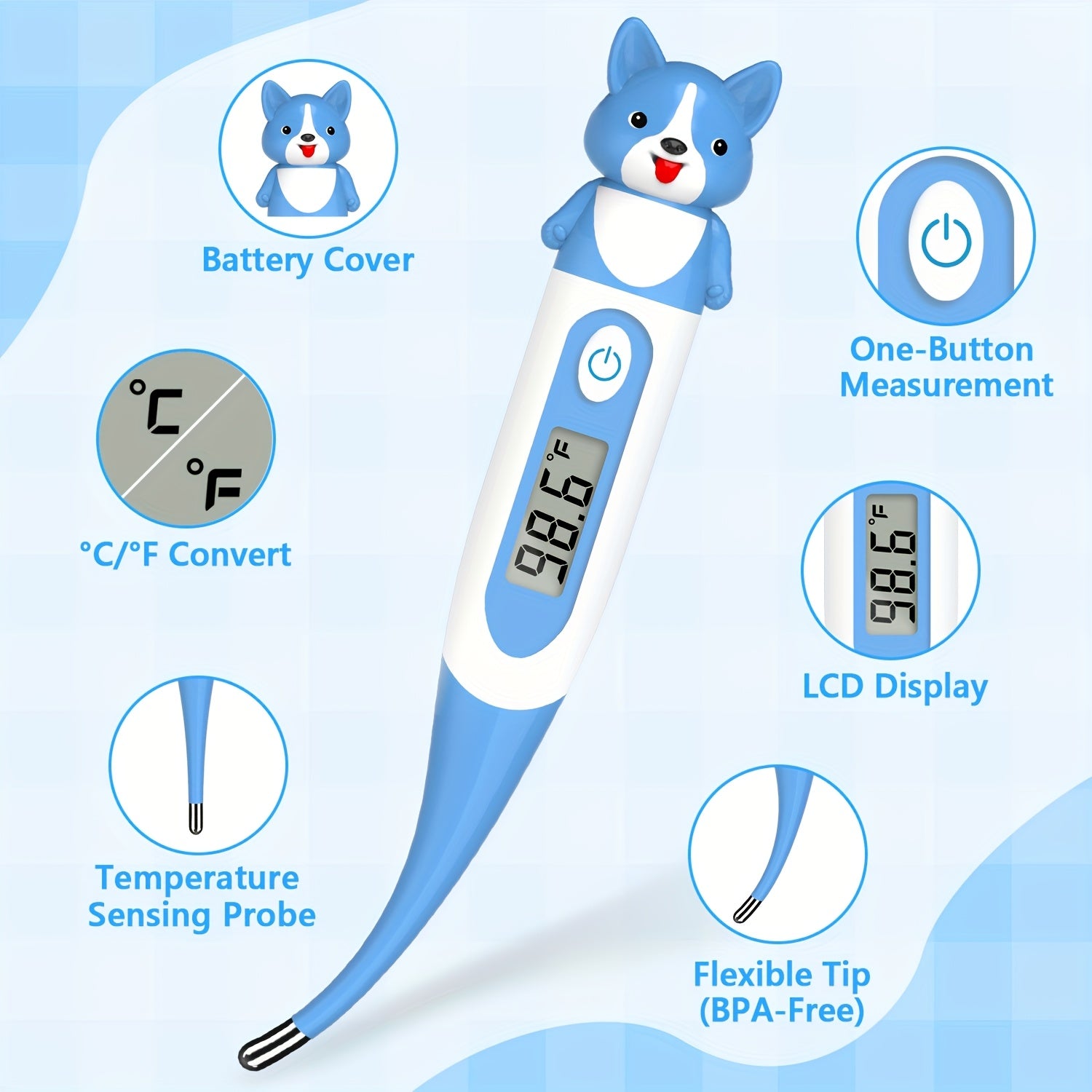 Digital Youngsters's Thermometer for Youngsters - LCD Display, Flexible Tip, High Precision Fever Reading Thermometer for Rectum, Oral and Armpit - Youngsters's Oral Thermometer
