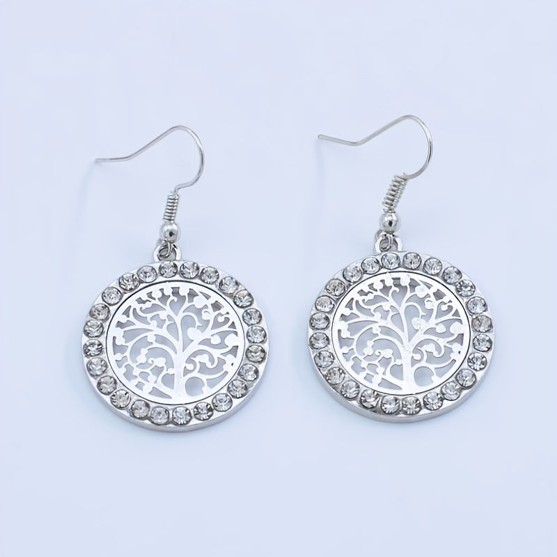 Tree of Life Inlaid Zircon Drop Dangle Earrings Personality Ladies Charm Crystal Jewelry 1Pair