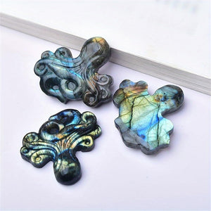 Beautiful Natural Labradorite Carving Wing Ornments Healing Crystal Skull Collectible Figurines Reiki Decor