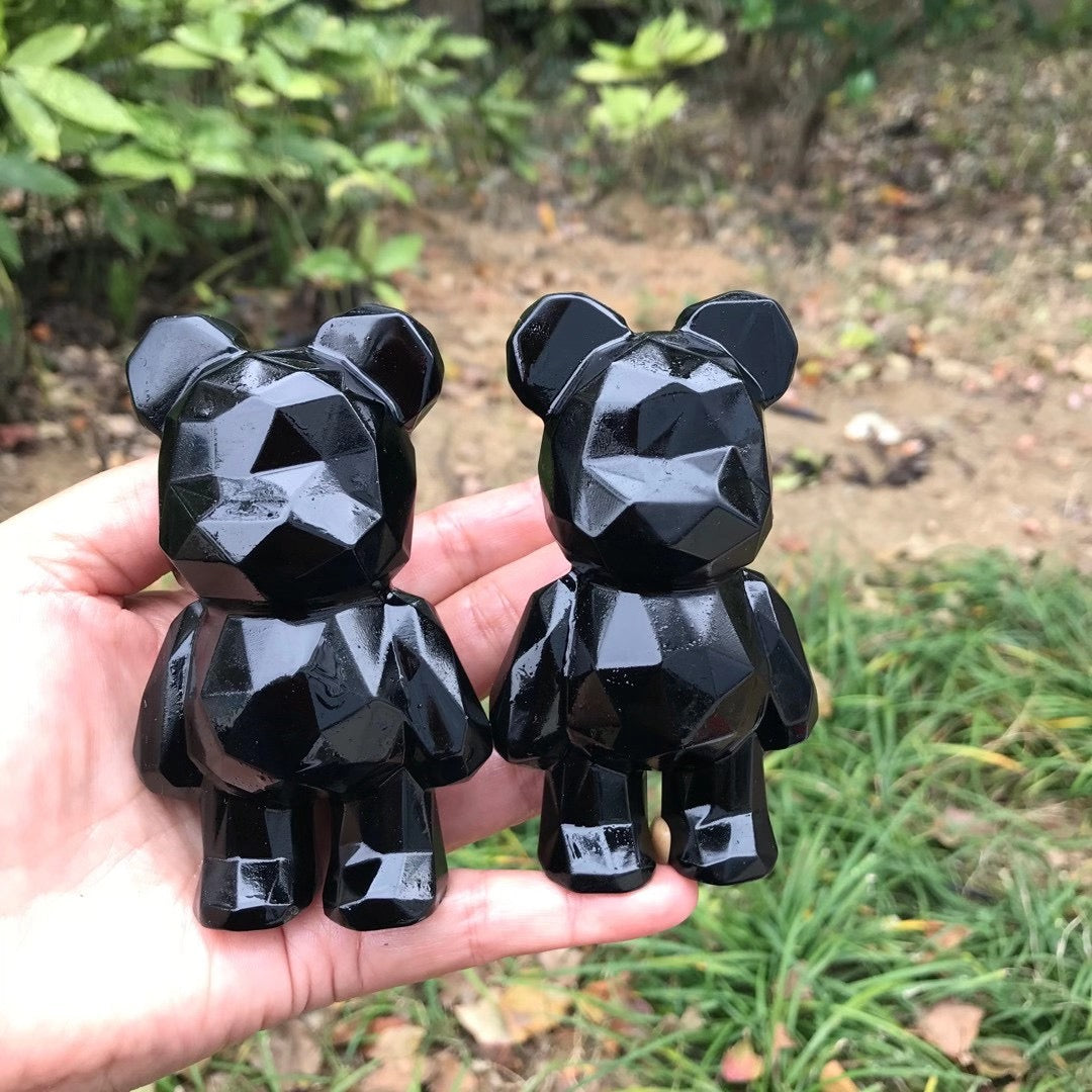 Faceted Cut Black Obsidian Standing Bear Protection Stone Crystal Animal Crystal Gift Crystal Healing