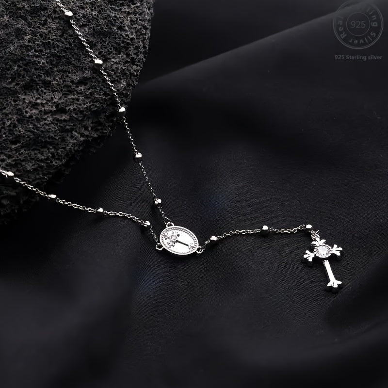925 Sterling Silvery Religious Holy Cross Men'S Fashion Necklace For Party, Holiday, Daily Wear, Gift, Christmas, Thanksgiving Gift