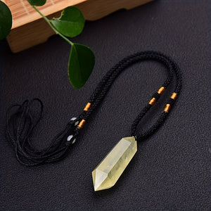 1pc Natural Citrine Crusyal Column Pendant, Yellow Quartz Crystal Stone Point Healing Hexagonal Quartz Wand Treatment Stone For Men, Women,