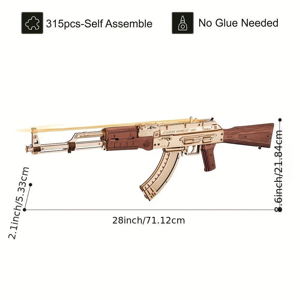 Automatic Rifle AK-47 Toy 3D Wooden Assembly Gun Double Firing Modes Funny DIY Toys For Adults Justice Guar