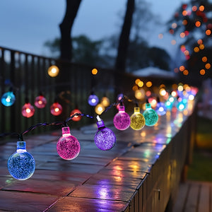 1pack 20/100/200 LED Crystal Globe Solar String Lights, Solar Outdoor Lights, With 8 Lighting Modes, Halloween Decorations Lights Outdoor Fo