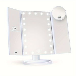 Wedding Season Makeup Mirror, Makeup Table with Lighted Makeup Mirror, 2X 3X 10X Magnification, Touch Screen, Triple Foldable Makeup Mirror,