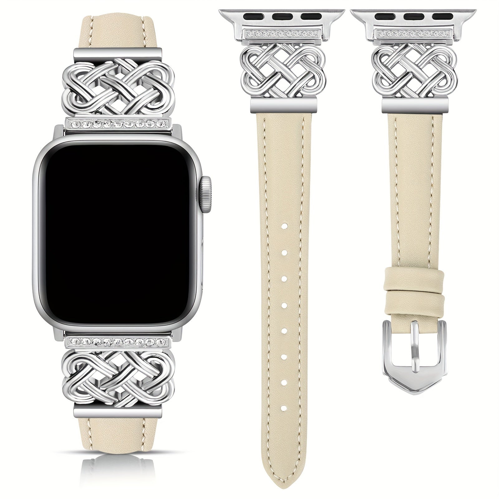 Leather Strap Compatible With Iwatch Strap 38/40/41/42/44/45/49mm Ladies, Slim Leather Strap With Designer's Careful Interlocking, Stylish Strap For IWatch Series 9/8/7/6/5/SE/4/3/2/1 Ultra/Ultra 2 Strap Replacement