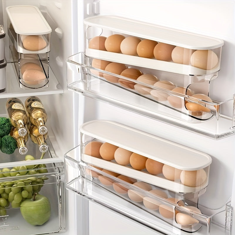 Double-Layer Rolling Egg Storage Box | Space-Saving Refrigerator Organizer for Fridge Side Door | Durable Polypropylene | Transparent, Stack