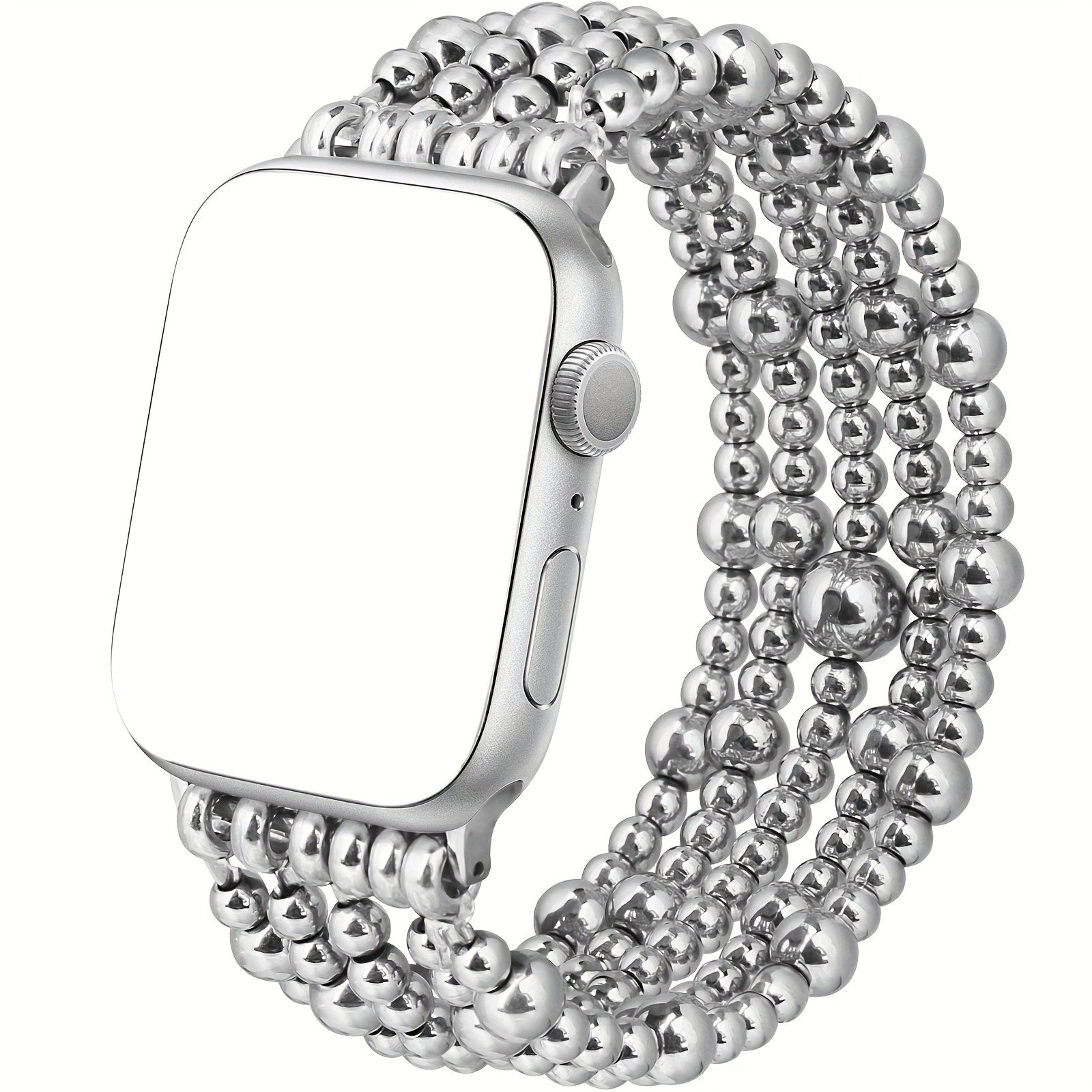 Beaded Bracelet Compatible with Apple Watch Band 4lmm 40mm 38mm Women,Stainless Steel Golden & Silvery Beads, Cute Handmade Elastic Stretch Strap for iWatch Series SE 10 9 8 7 6 5 4 3 2 1