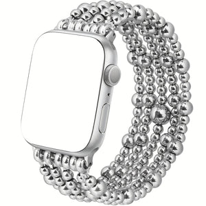 Beaded Bracelet Compatible with Apple Watch Band 4lmm 40mm 38mm Women,Stainless Steel Golden & Silvery Beads, Cute Handmade Elastic Stretch Strap for iWatch Series SE 10 9 8 7 6 5 4 3 2 1