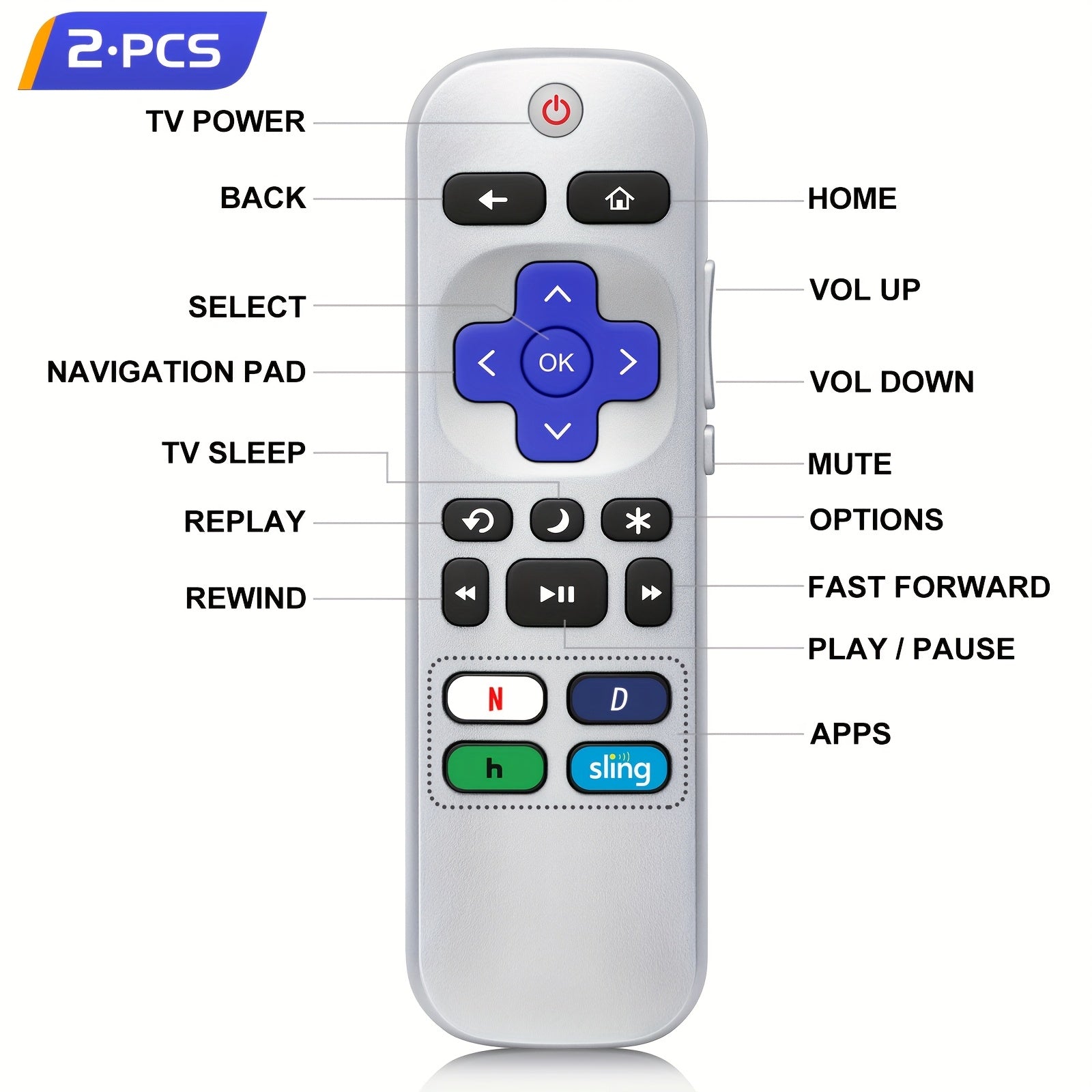 LOUTOC 4pcs-2pcs Silver Universal Replacement Remote Control for Roku TV, Not for Stick and Box, Plus 2pcs Silicone Remote Control Cover for Controller Protection with Universal Sleeve Skin Glow in the Dark Blue and Green, Infrared Connection, Easy to Use