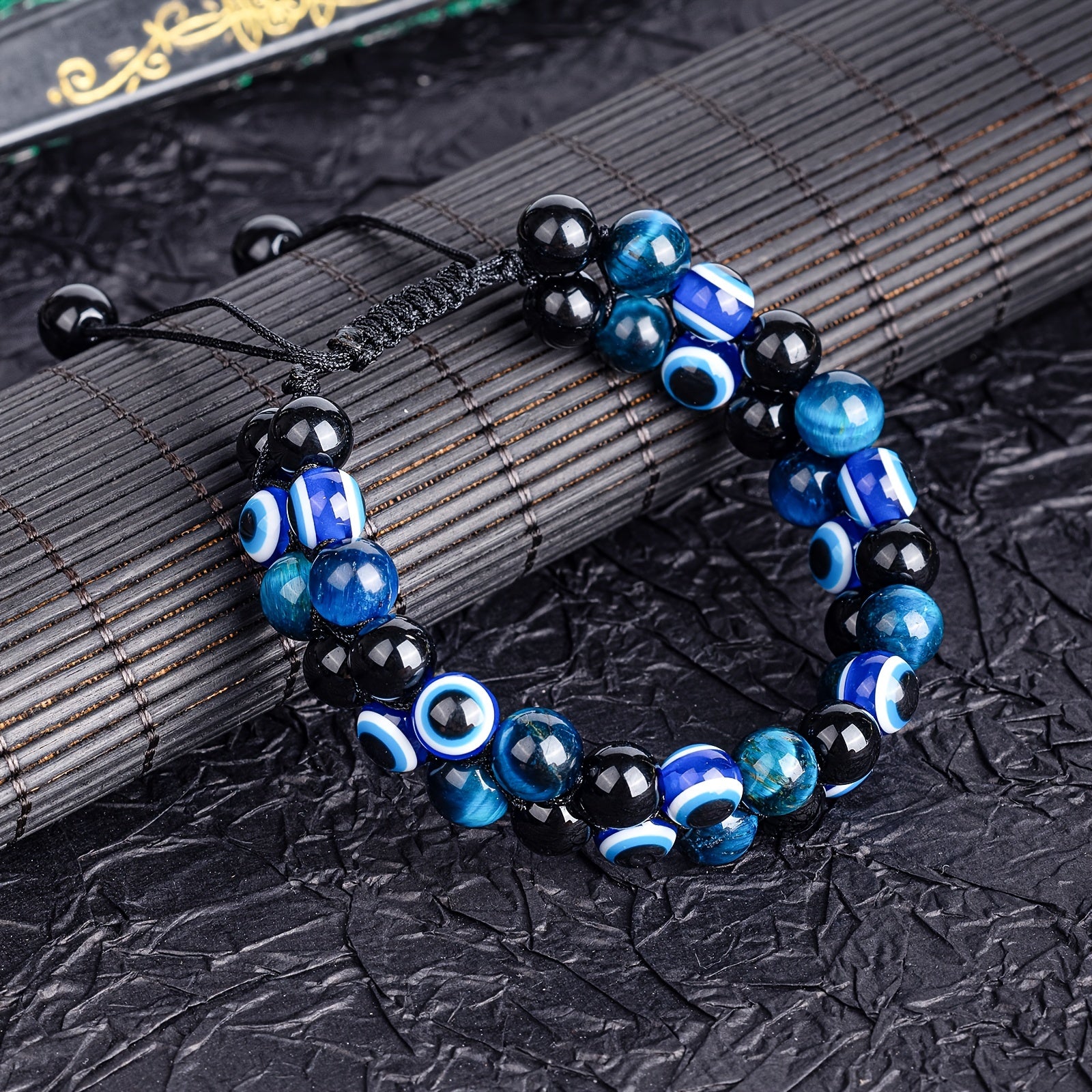 Triple Protection Bracelet 8MM Blue Tiger Eye Evil Eye Black Onyx Stone Bracelet Healing Crystal Natural Stone Beads Bracelet For Men Bring