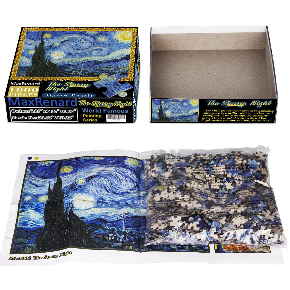 Maxrenard The Starry Night Jigsaw Puzzle 1000 Pieces For Adults Van Gogh Oil Painting Puzzle