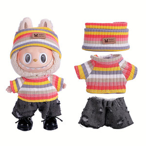 17cm Doll Clothes For Labubu With 3 Outfits - Stylish Fisherman Hat & Sweaters & Pants Or Skirt Set For 17cm Dolls, Adorable Labubu Accessories For Play & Display (Not Included Shoes & Doll)
