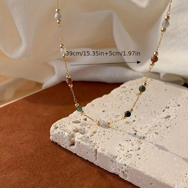 Luxurious Stainless Steel & Natural Stone Necklace - Durable, Water-Resistant, and Hypoallergenic Jewelry for Casual Attire, Casual Attire, and Special Occasions