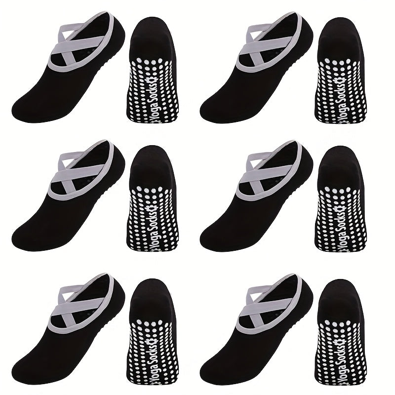6 Pairs Of Yoga Socks, Women'S Short Tube Boat Socks, Silicone Anti Slip Dance, Indoor Pilates, Floor Fitness Socks