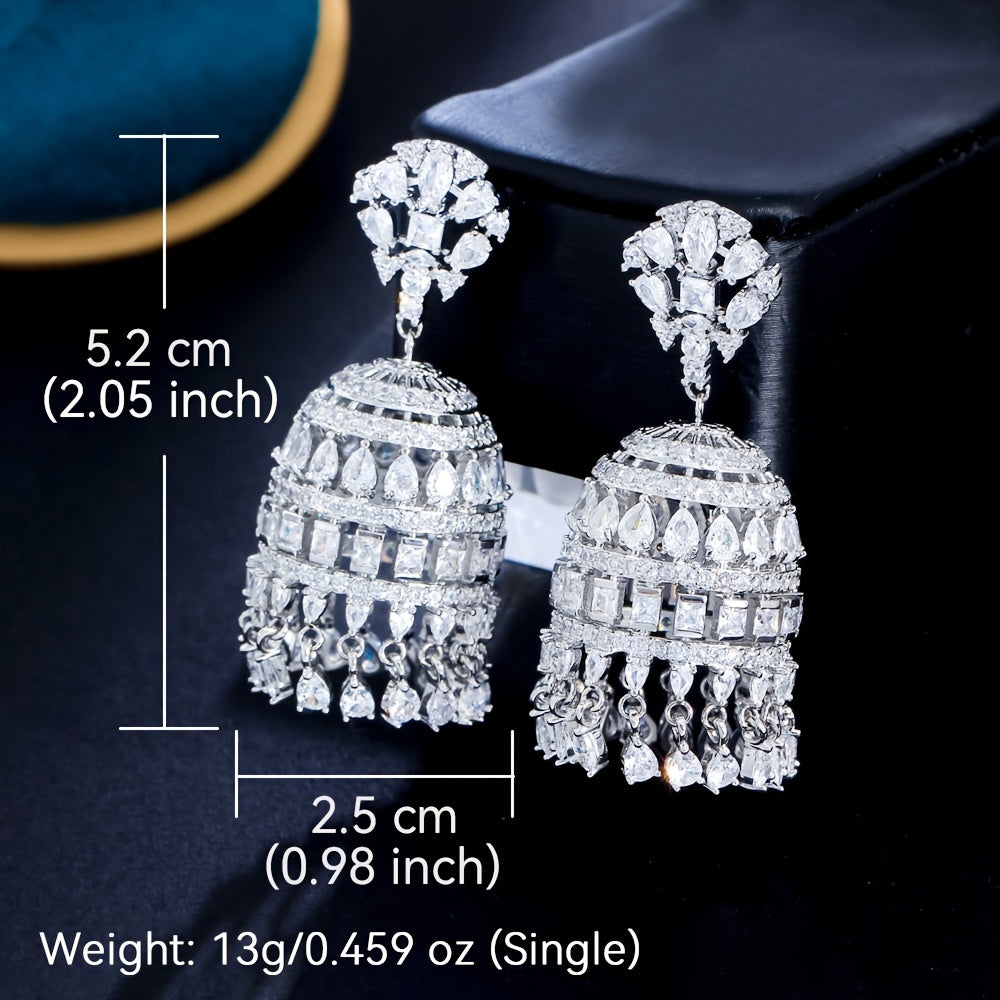 Exquisite Dangling Drop Chunky Zirconia Statement Luxury Long Chandelier Bridal Wedding Earrings for Women