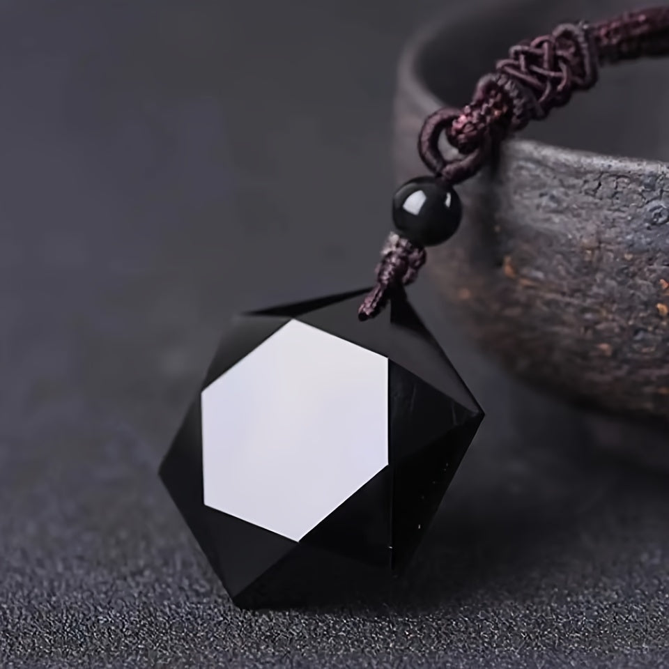 1pc Obsidian Necklace, Star Of David Pendulum Stone, Hexagon Hexagram Amulet Pendant Necklace