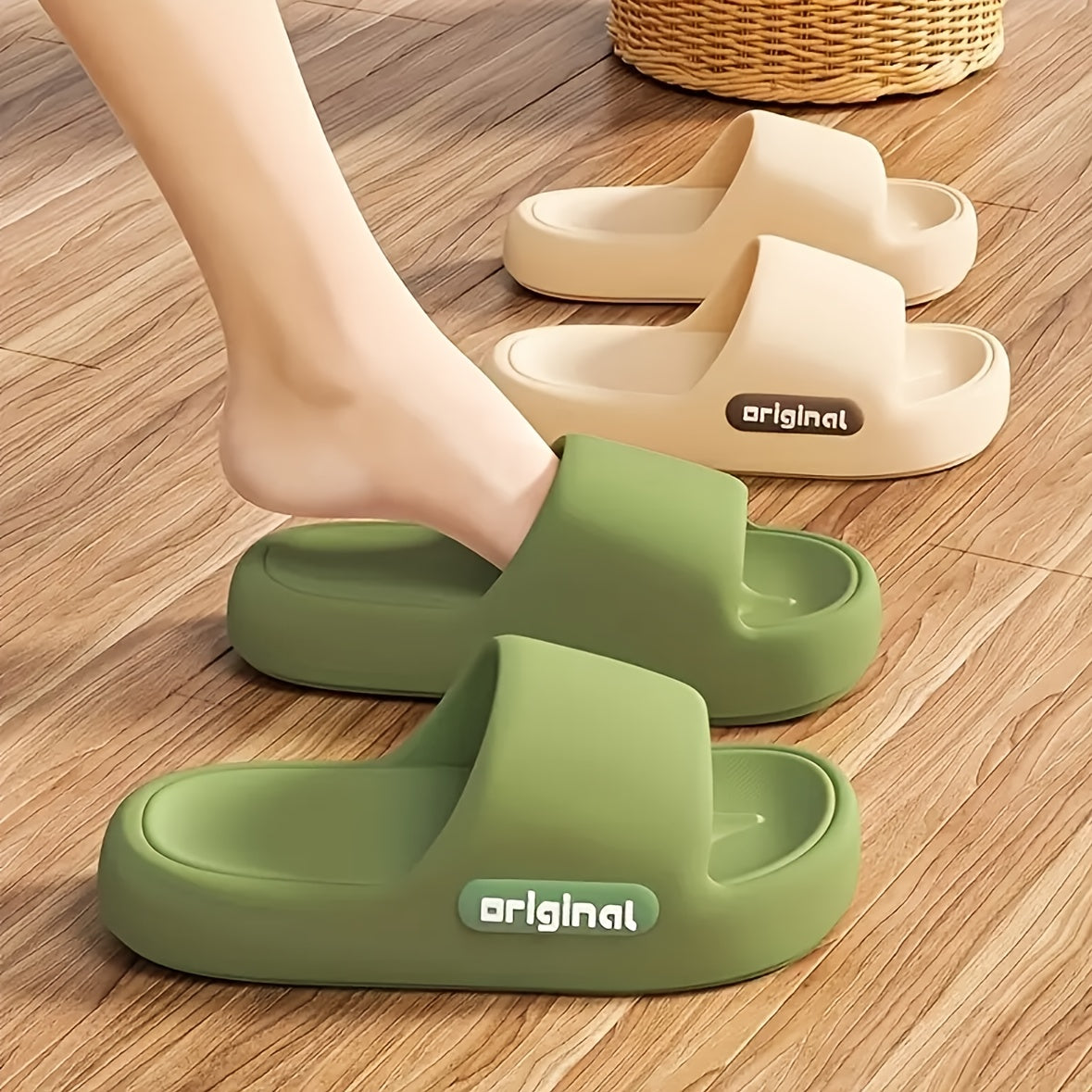 Women's Comfortable EVA Slides - Stylish Green Open-Toe Slippers with Cushioned Sole, Flat Heel, and Textured Design for Indoor or Outdoor Use, House Slippers