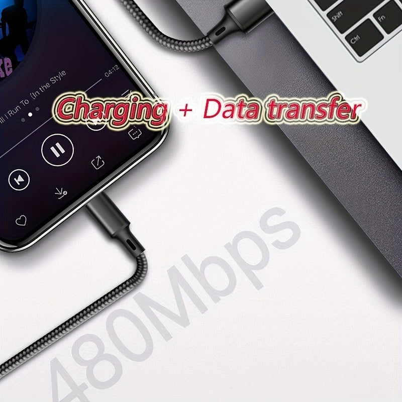 Multi-Device Quick Charge: Durable Nylon USB-C to USB Cable with High-Speed Data Sync - Universal & Glossy