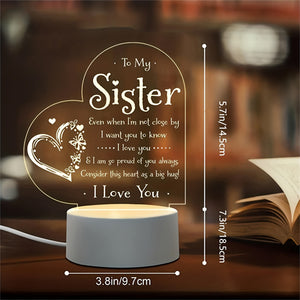 1pc 3D Creative Lamp, Sister Gifts To My Sister Night Light, Sisters Gifts From Sister Brother, Birthday Gifts For Sister, Graduation Christmas Night Lamp Present