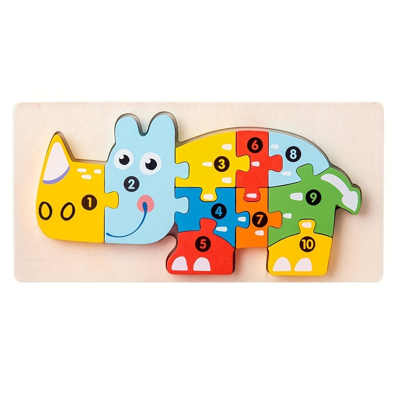 3D Children's Montessori Wooden Cartoon Animal Car Puzzle For Children's Dinosaur Education Puzzle 1 Piece - Perfect Gift For Boys And Girls