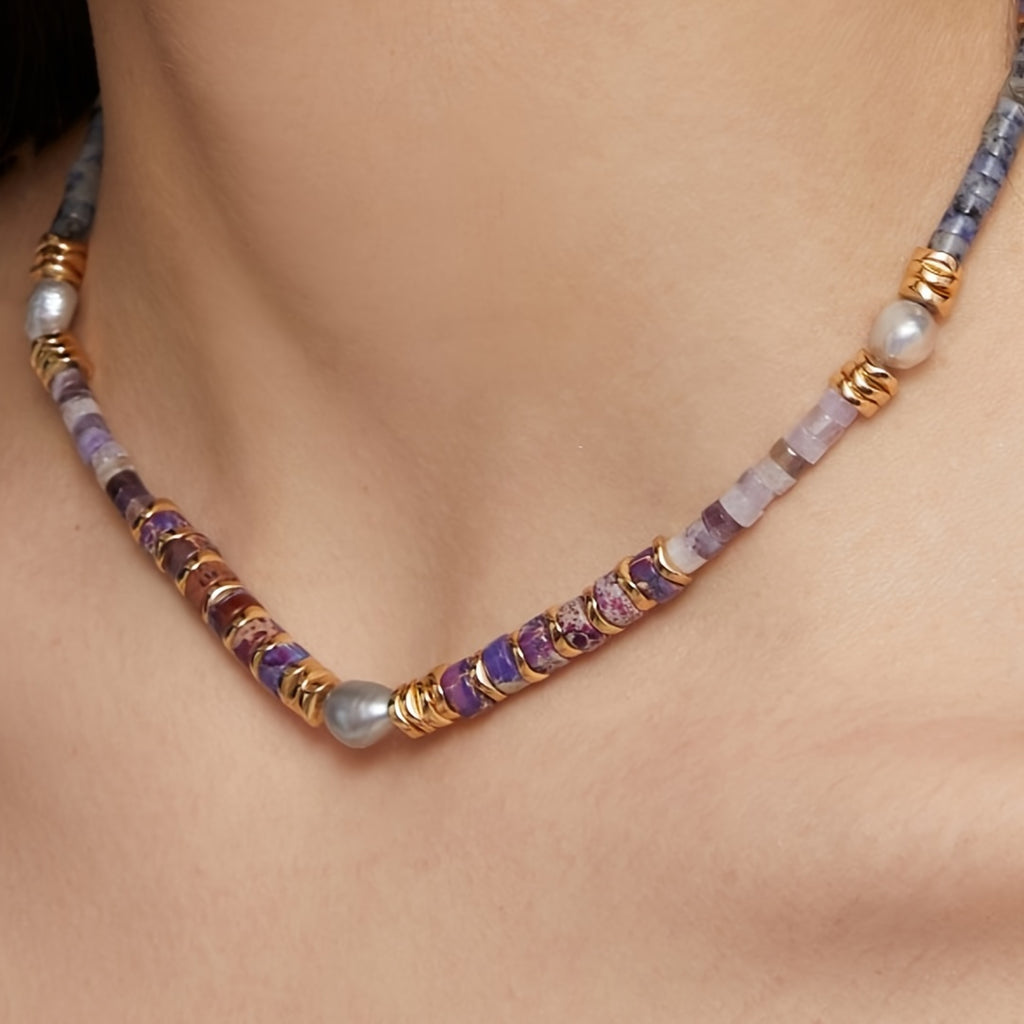 Purple Natural Stone Necklace - 1pc Handmade Unique Design Jewelry for Daily Wear - Stylish Elegant Daily Outfits