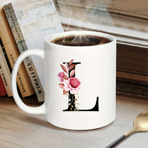 1pc, Letter Flower A-Z Coffee Mug For Office And Home, Alphabet Ceramic Coffee Mug, Birthday Gifts For Women, Mom, Best Friend, Bride, Bride