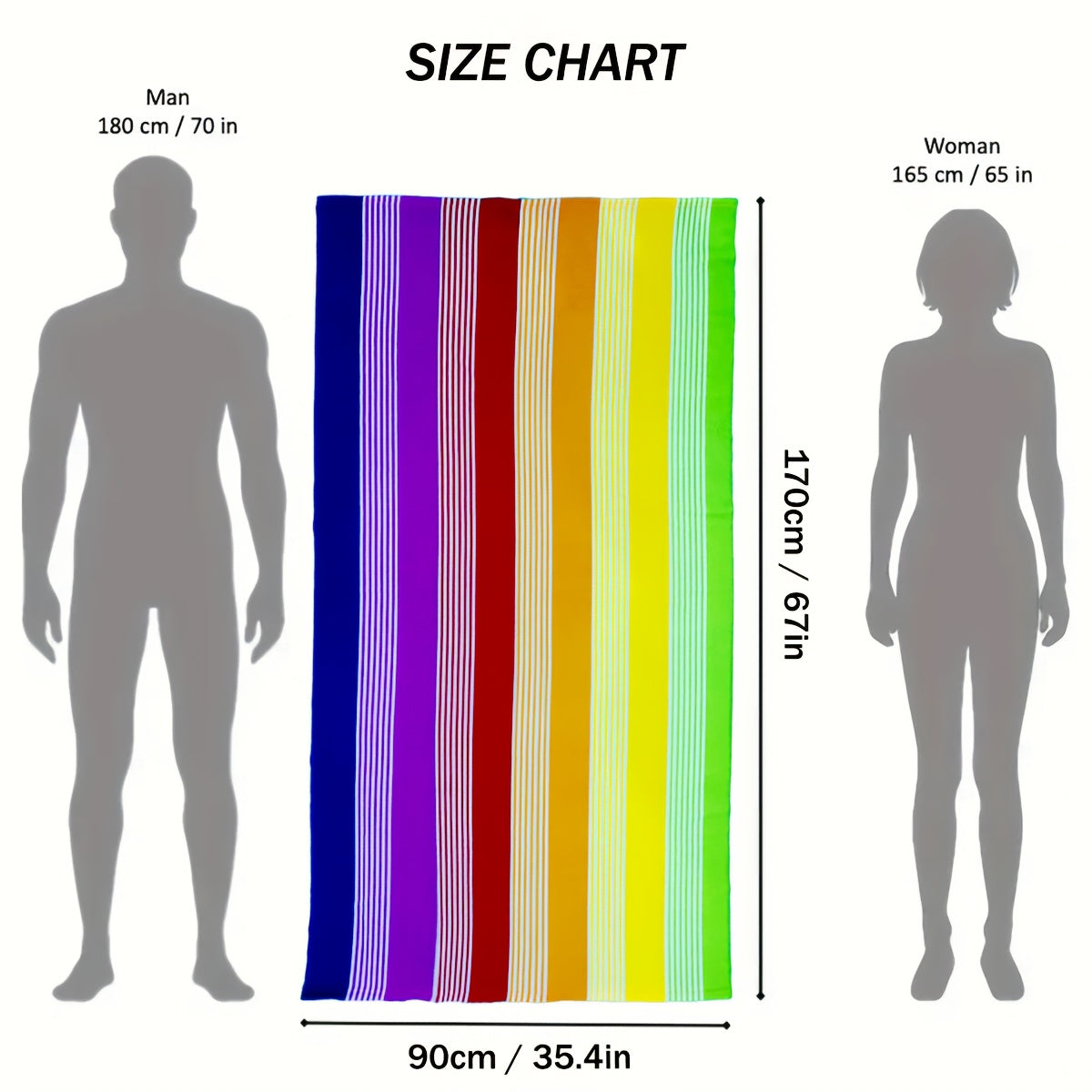 Ultra-Soft Oversized Rainbow Striped Beach Towel - Vibrant Rainbow Colors, Quick-Dry Microfiber, Strong Wrap Design for Beach & Pool Use, Beach