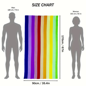 Ultra-Soft Oversized Rainbow Striped Beach Towel - Vibrant Rainbow Colors, Quick-Dry Microfiber, Strong Wrap Design for Beach & Pool Use, Beach