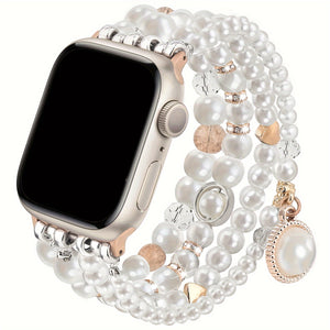 V-MORO 2024 Boho Bracelet Pearl Bracelet Bands Compatible with Apple Wath Bands 38mm 40mm 41mm 42mm 44mm 45mm Women, Natural Pearl Beaded Charms Pretty Straps Dressy Designer Jewelry Stretchy iWatch Bands for Series 10 9 8 7 6 5 4 3 2 1 SE