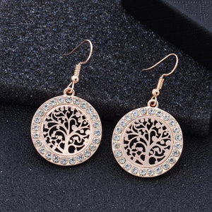 Tree of Life Inlaid Zircon Drop Dangle Earrings Personality Ladies Charm Crystal Jewelry 1Pair